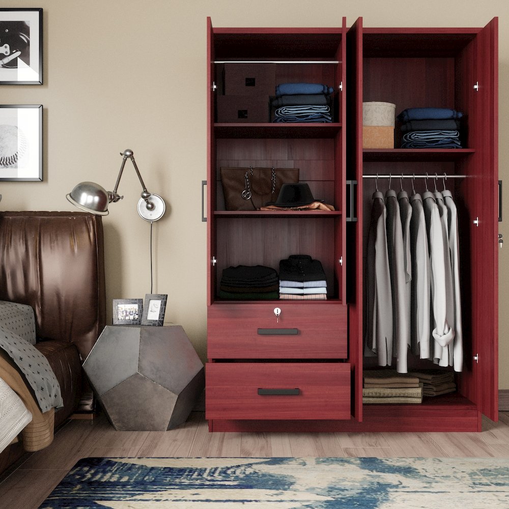 Better Home Products Luna Modern Wood 4 Doors 2 Drawers Armoire in Mahogany. Picture 2