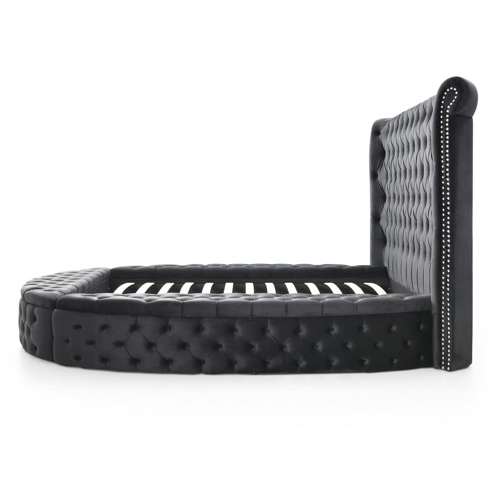 Better Home Products Elizabeth Upholstered Round Storage Queen Bed in Black. Picture 4