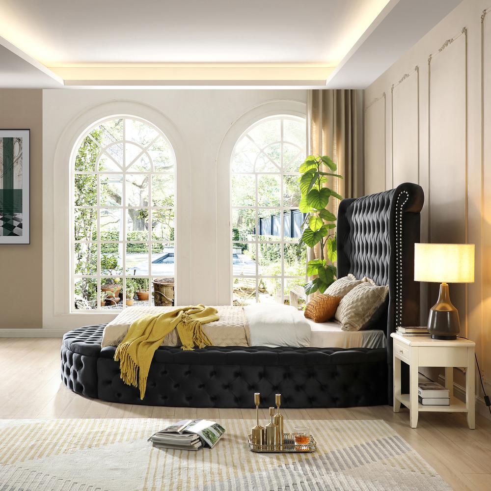 Better Home Products Elizabeth Upholstered Round Storage Queen Bed in Black. Picture 7