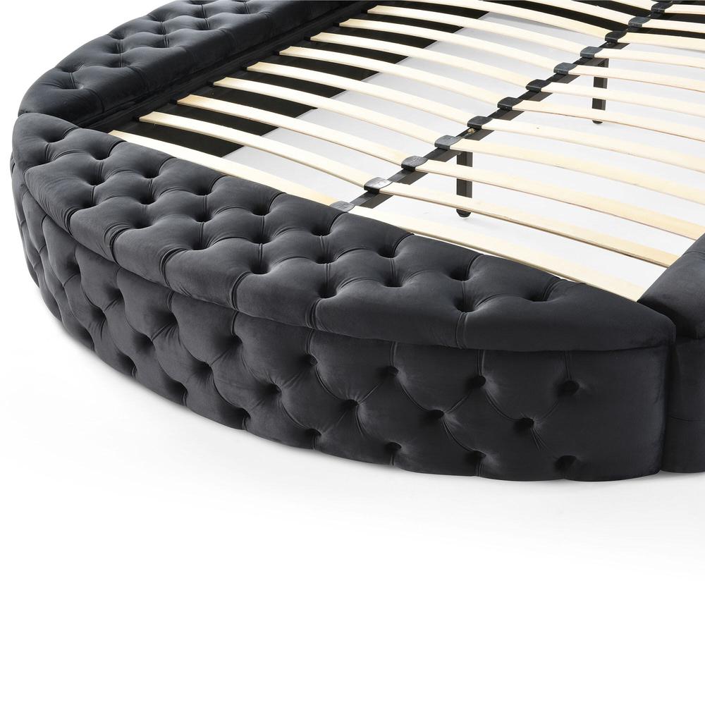 Better Home Products Elizabeth Upholstered Round Storage Queen Bed in Black. Picture 9