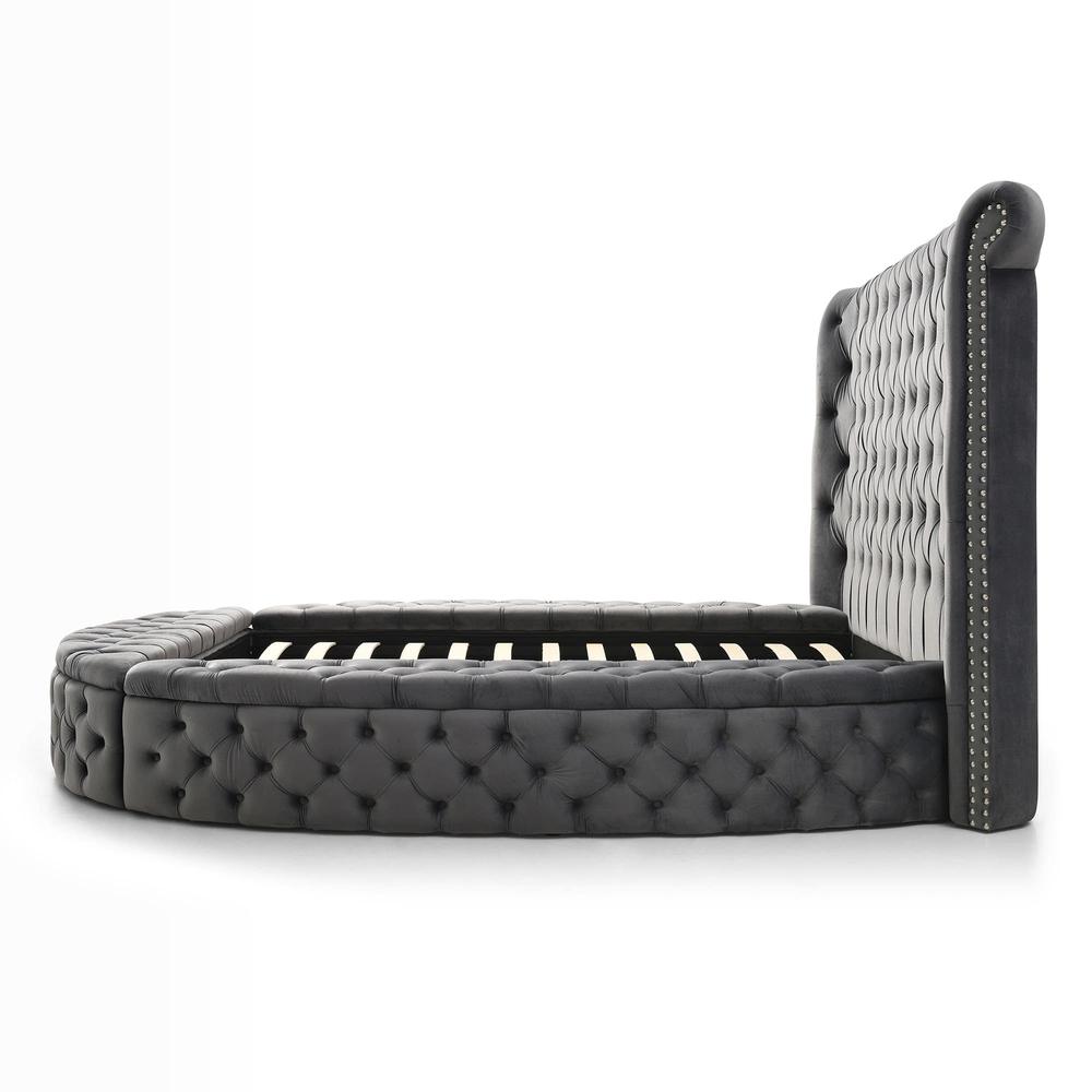 Better Home Products Elizabeth Upholstered Round Storage Queen Bed in Gray. Picture 2