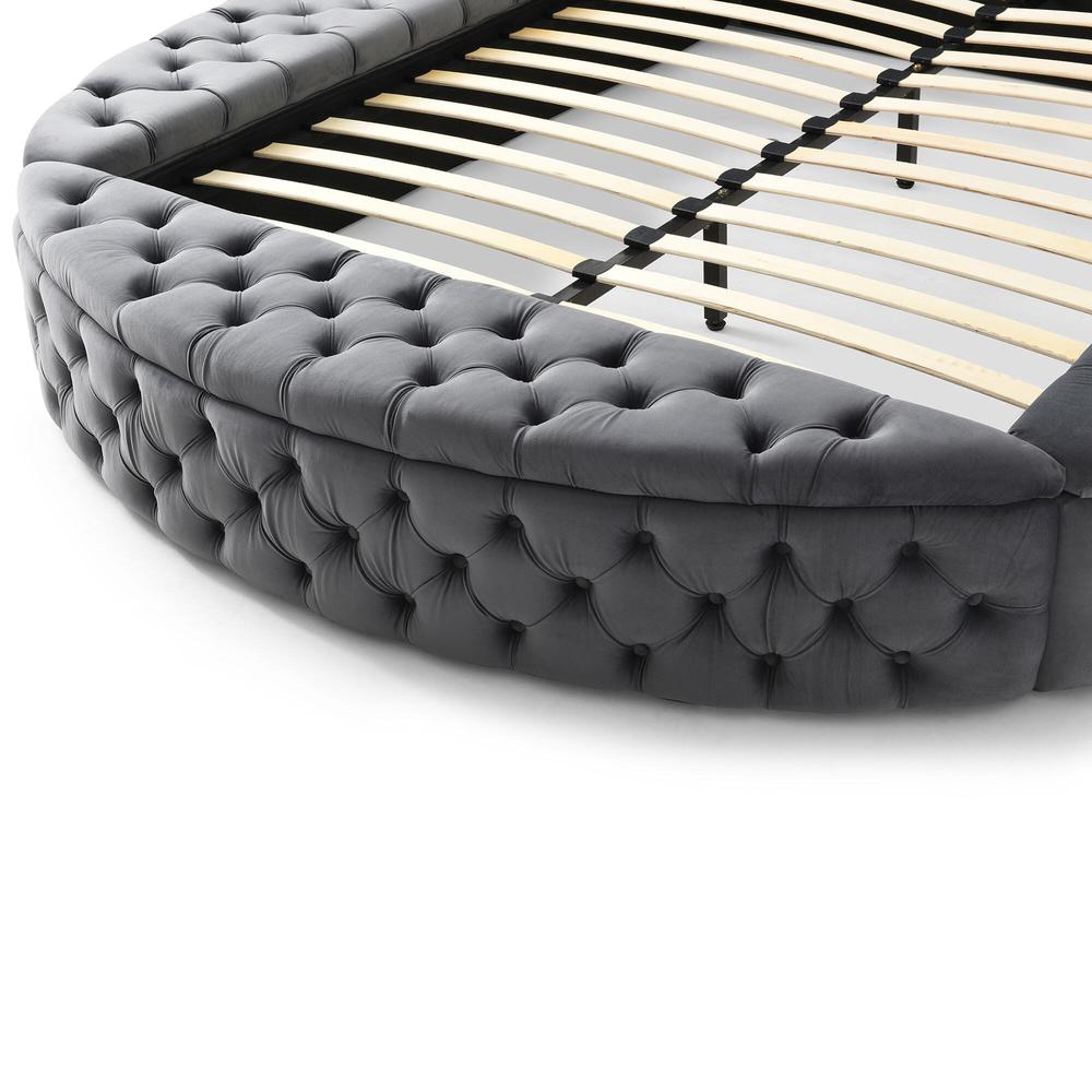 Better Home Products Elizabeth Upholstered Round Storage Queen Bed in Gray. Picture 9