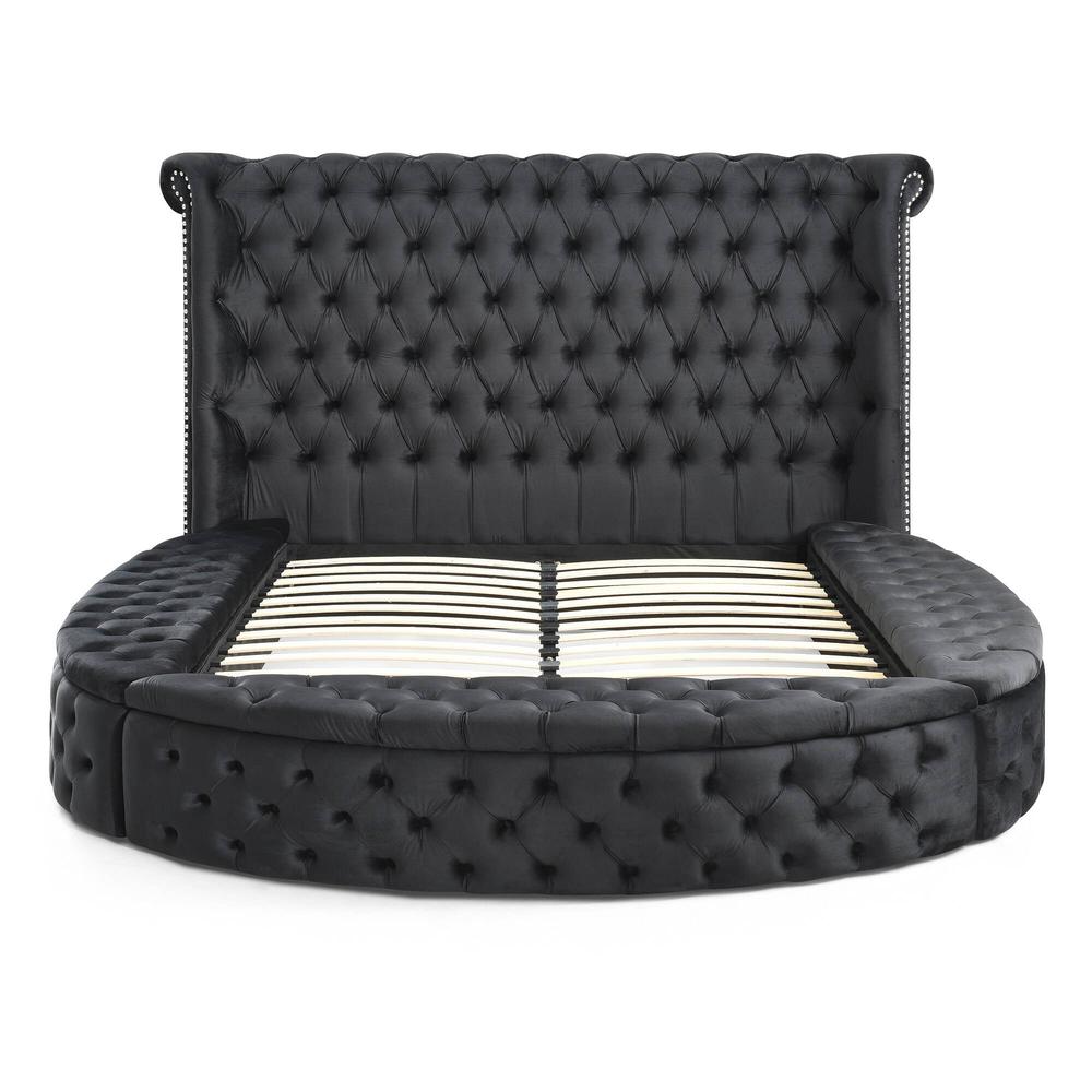 Better Home Products Elizabeth Upholstered Round Storage King Bed in Black. Picture 3