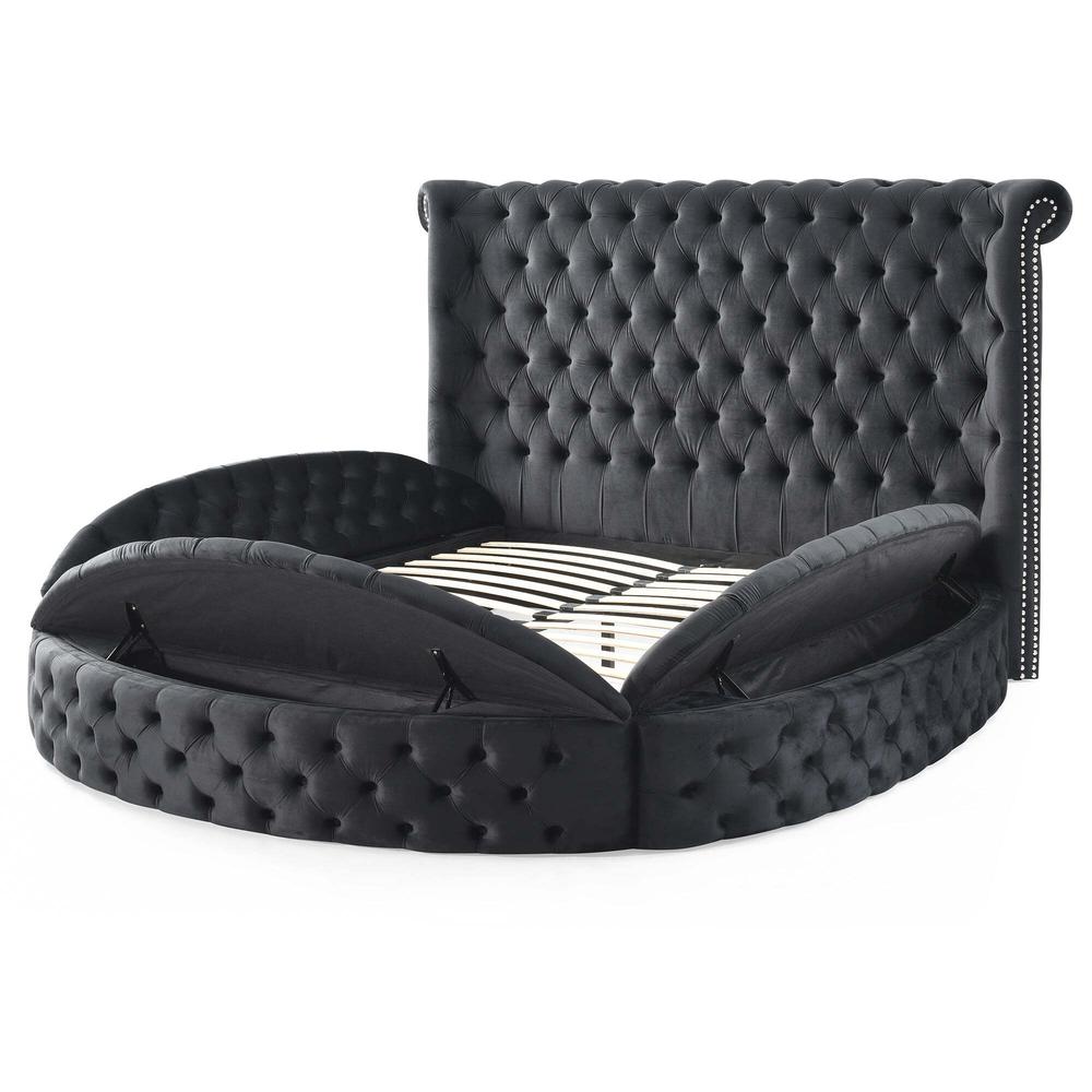 Better Home Products Elizabeth Upholstered Round Storage King Bed in Black. Picture 5