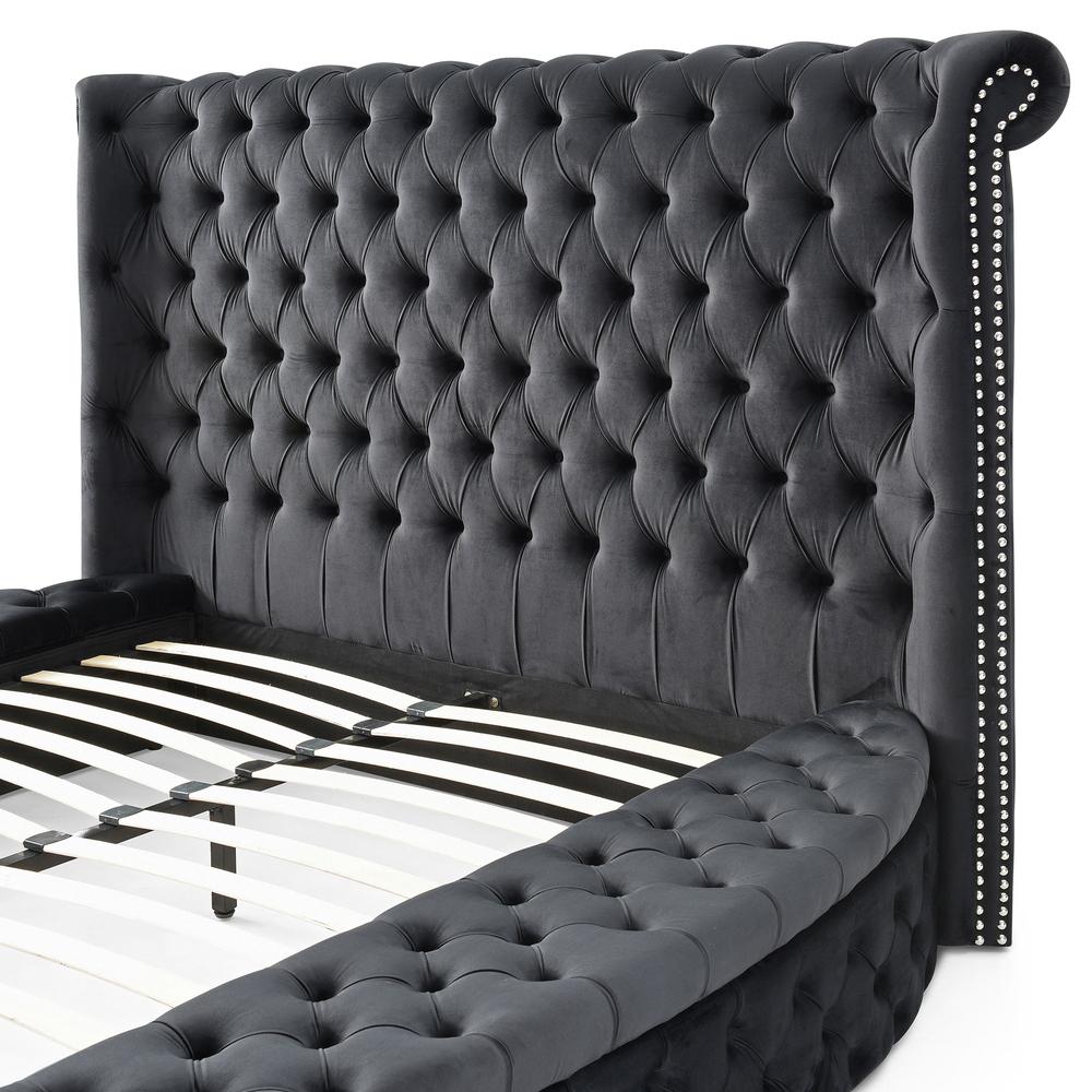 Better Home Products Elizabeth Upholstered Round Storage King Bed in Black. Picture 6