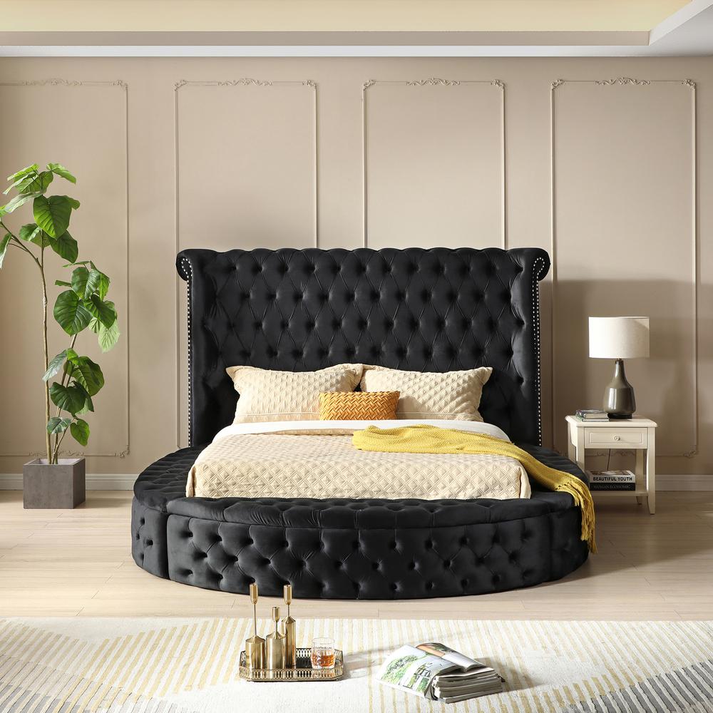 Better Home Products Elizabeth Upholstered Round Storage King Bed in Black. Picture 8