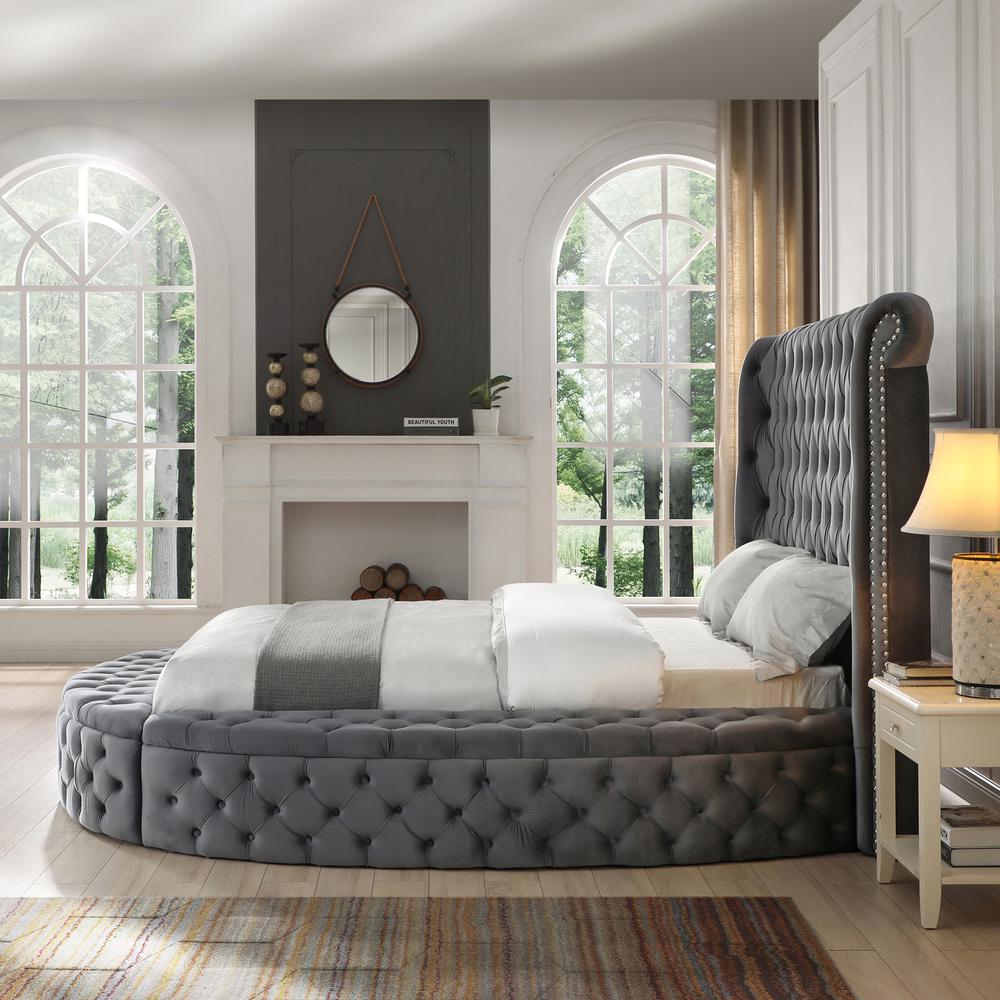 Better Home Products Elizabeth Upholstered Round Storage King Bed in Gray. Picture 6