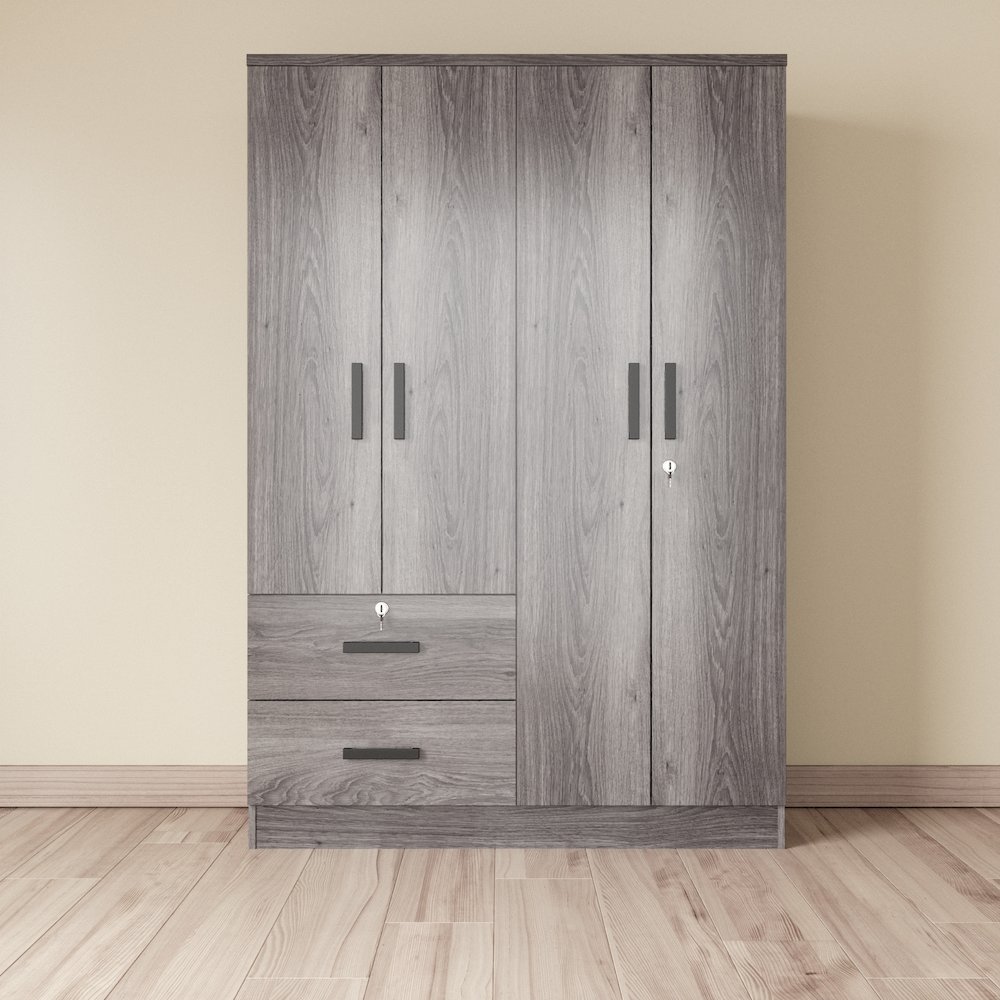 4 Doors Wardrobe 2 Drawers with Shelves 48 inch Wide and 72 high (Grey). Picture 2