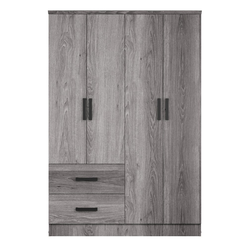 Better Home Products Luna Modern Wood 4 Doors 2 Drawers Armoire in Gray. Picture 1