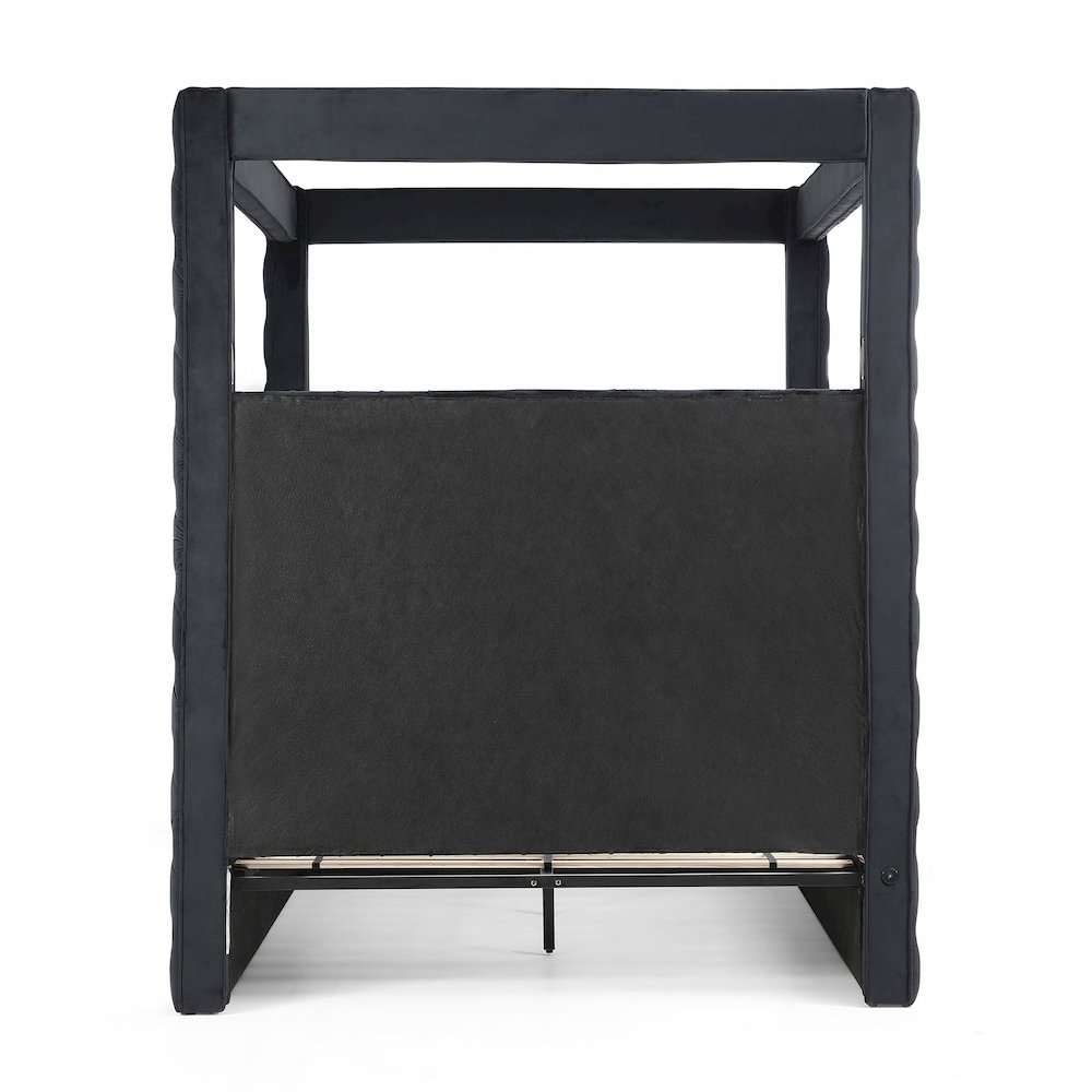 Luxurious Velvet Canopy Queen Bed with Speaker and USB Connection in Black. Picture 5