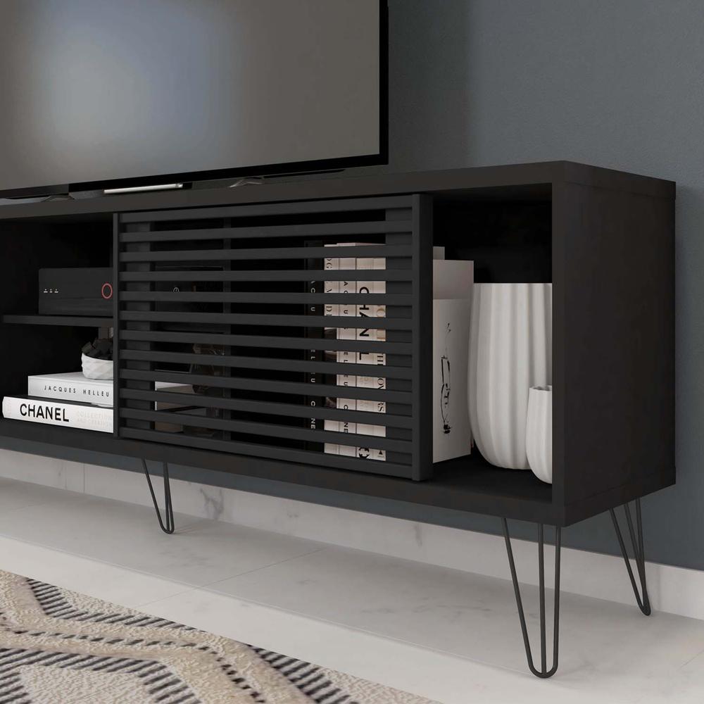 Better Home Products Frizz Mid-Century Modern TV Stand for up to 70 Inches TV in Black / Easy Assembly. Picture 7