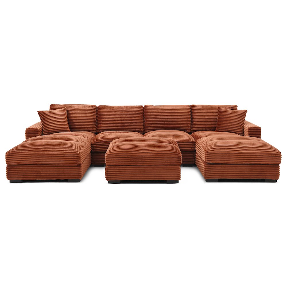 Scarlet Corduroy U-Shaped Double Chaise Sectional Sofa and Ottoman. Picture 1