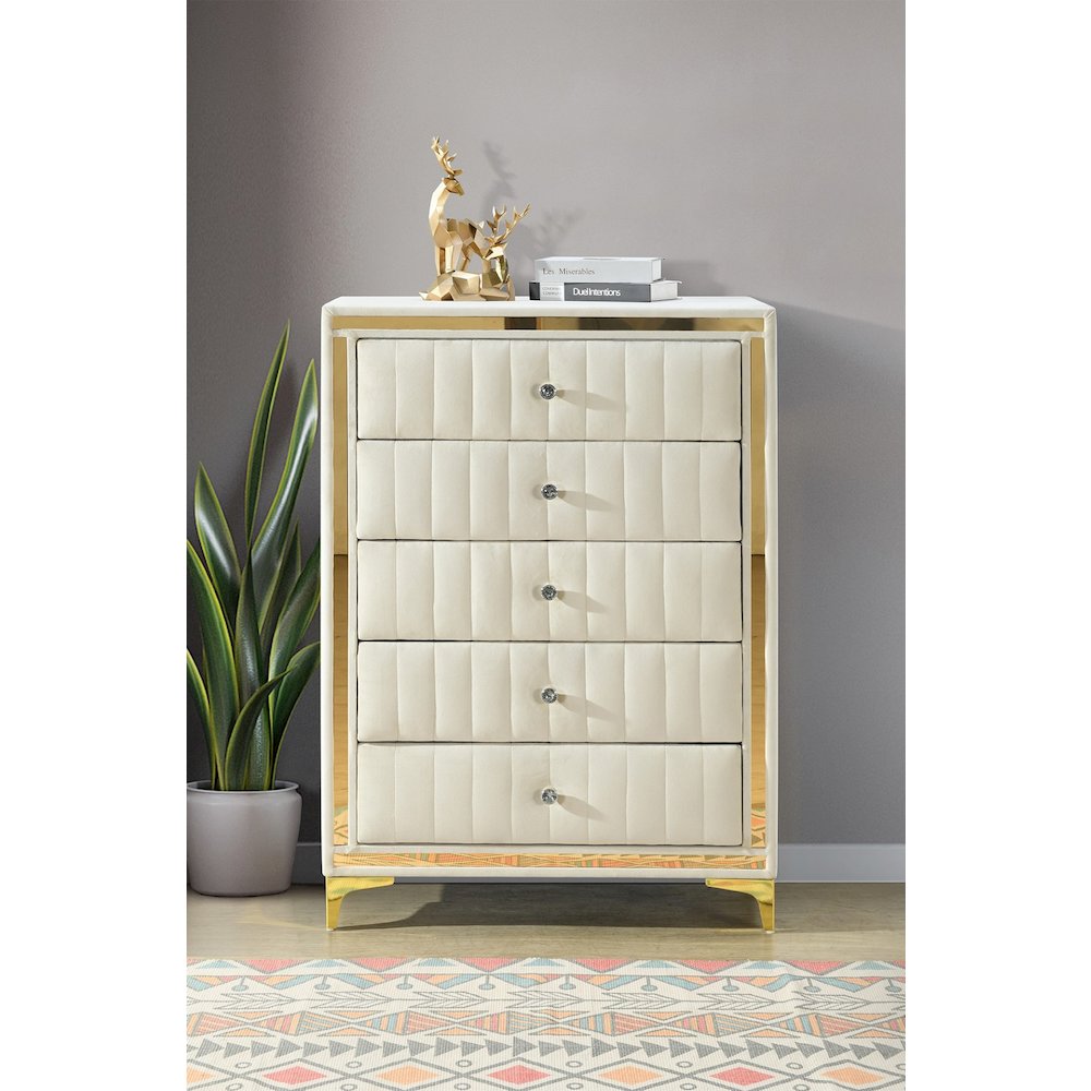 5-Drawer Chest Dresser with Gold Legs and Gold Trim - Fully Assembled. Picture 2