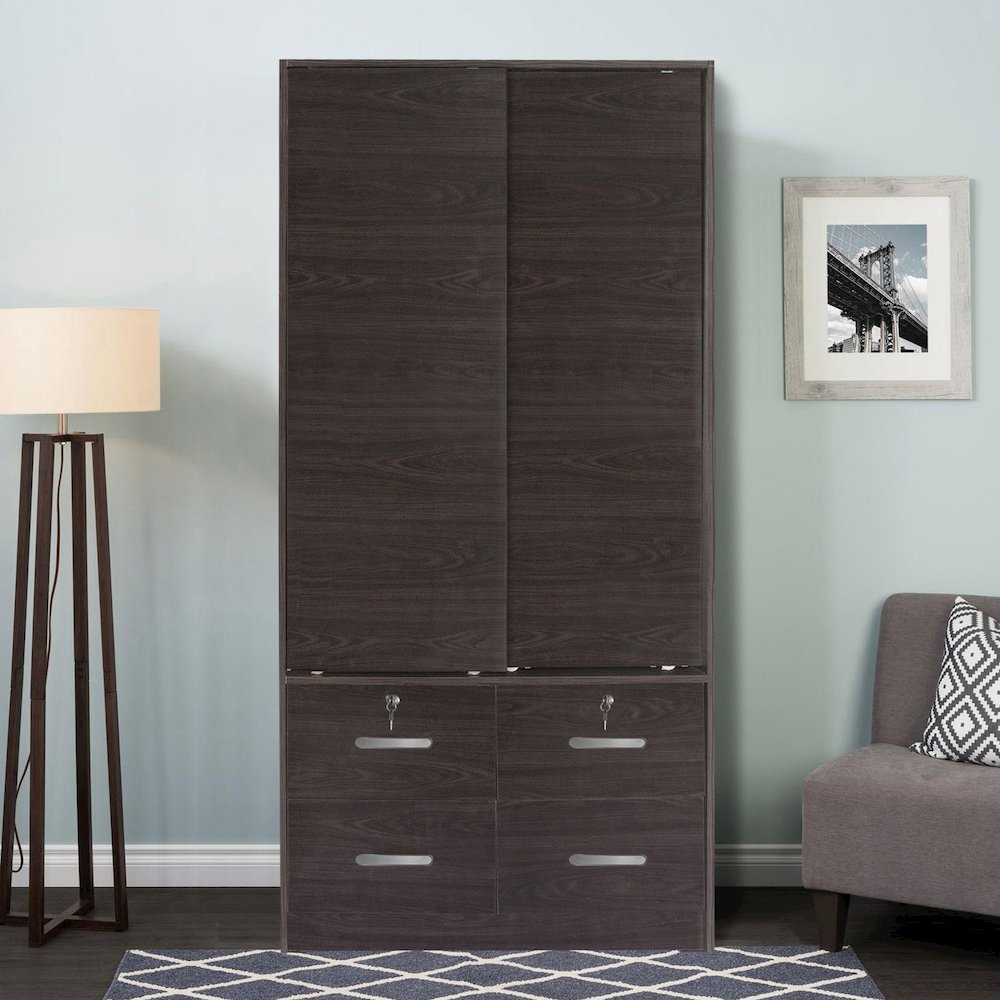 Better Home Products Sarah Modern Wood Double Sliding Door Armoire in Tobacco. Picture 2