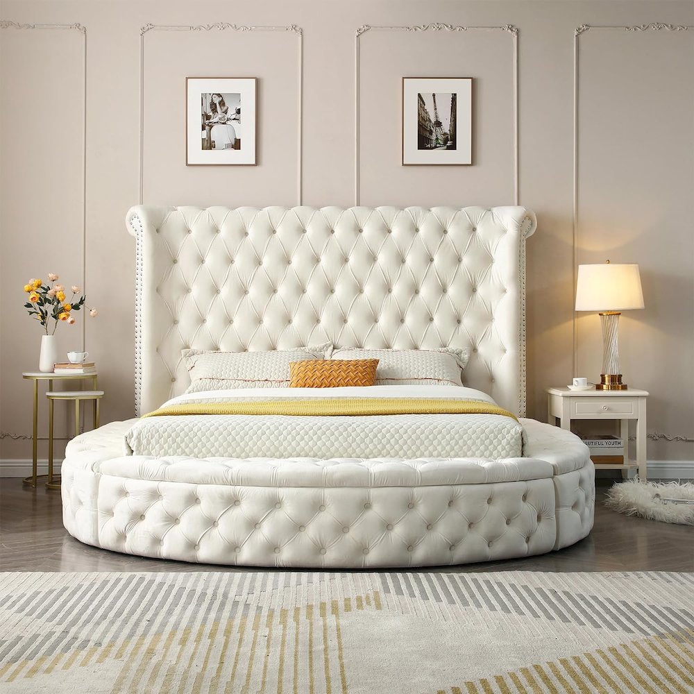 Upholstered Round Storage Bed. Picture 1
