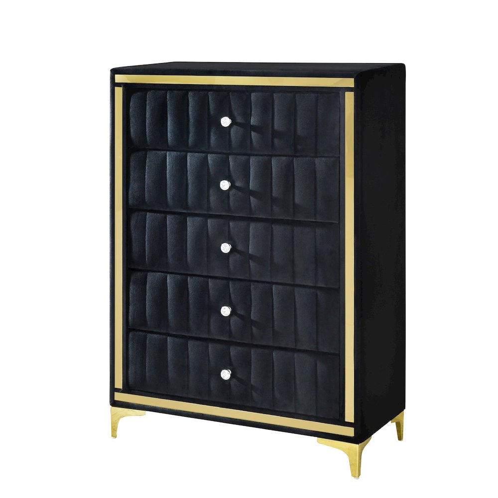 5-Drawer Chest Dresser with Gold Legs and Gold Trim - Fully Assembled. Picture 1