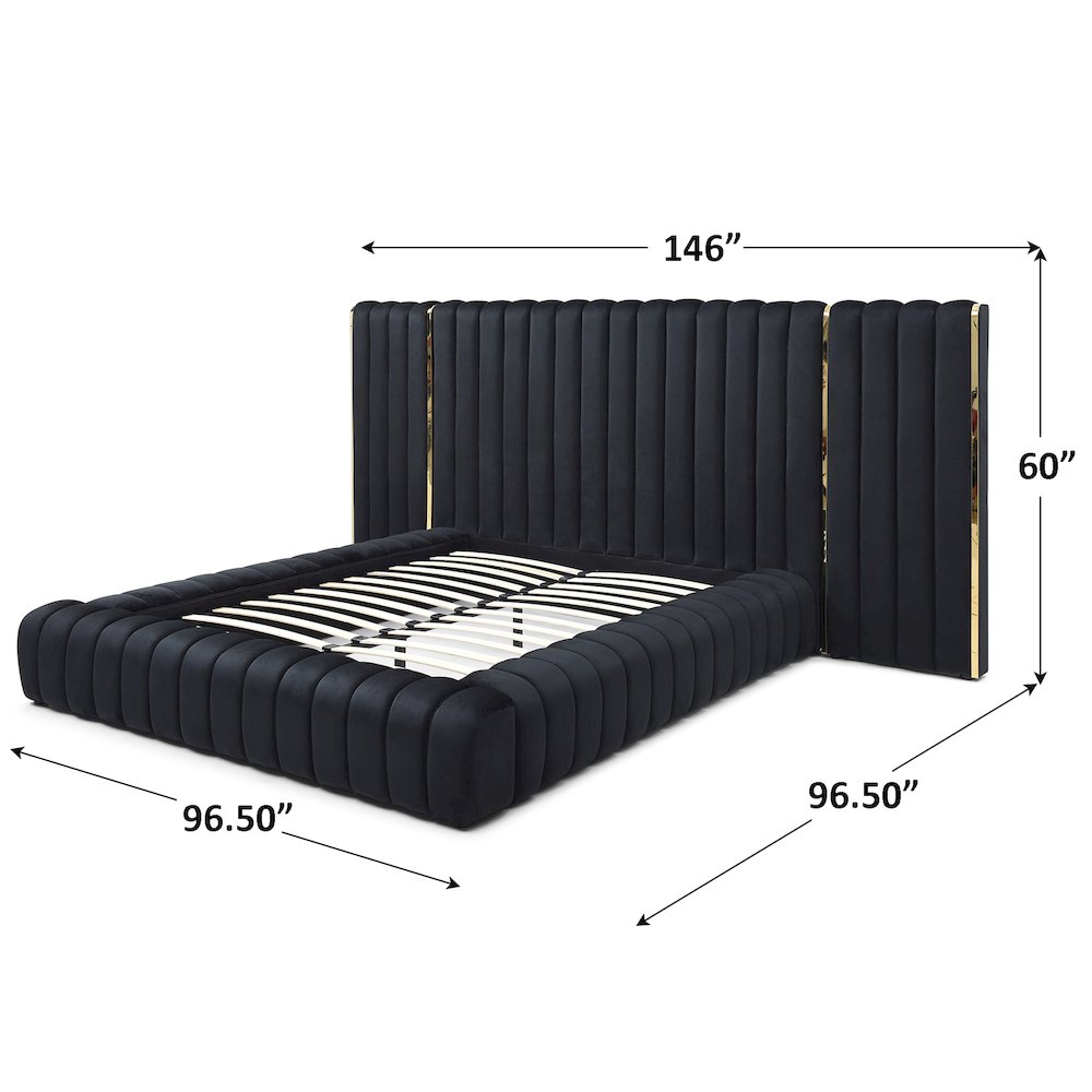 Avalon Velvet Upholstered Platform Bed With Wings. Picture 1