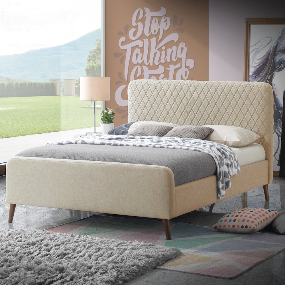 Better Home Products Roza Velvet Upholstered Queen Bed with Headboard Champaign. Picture 2