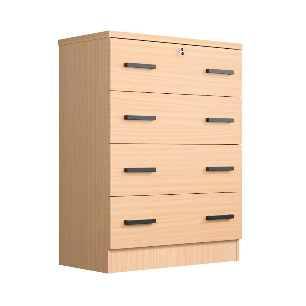 WPfurniture 4 Drawer Chest Wooden Dresser with Lock (Beech). Picture 1