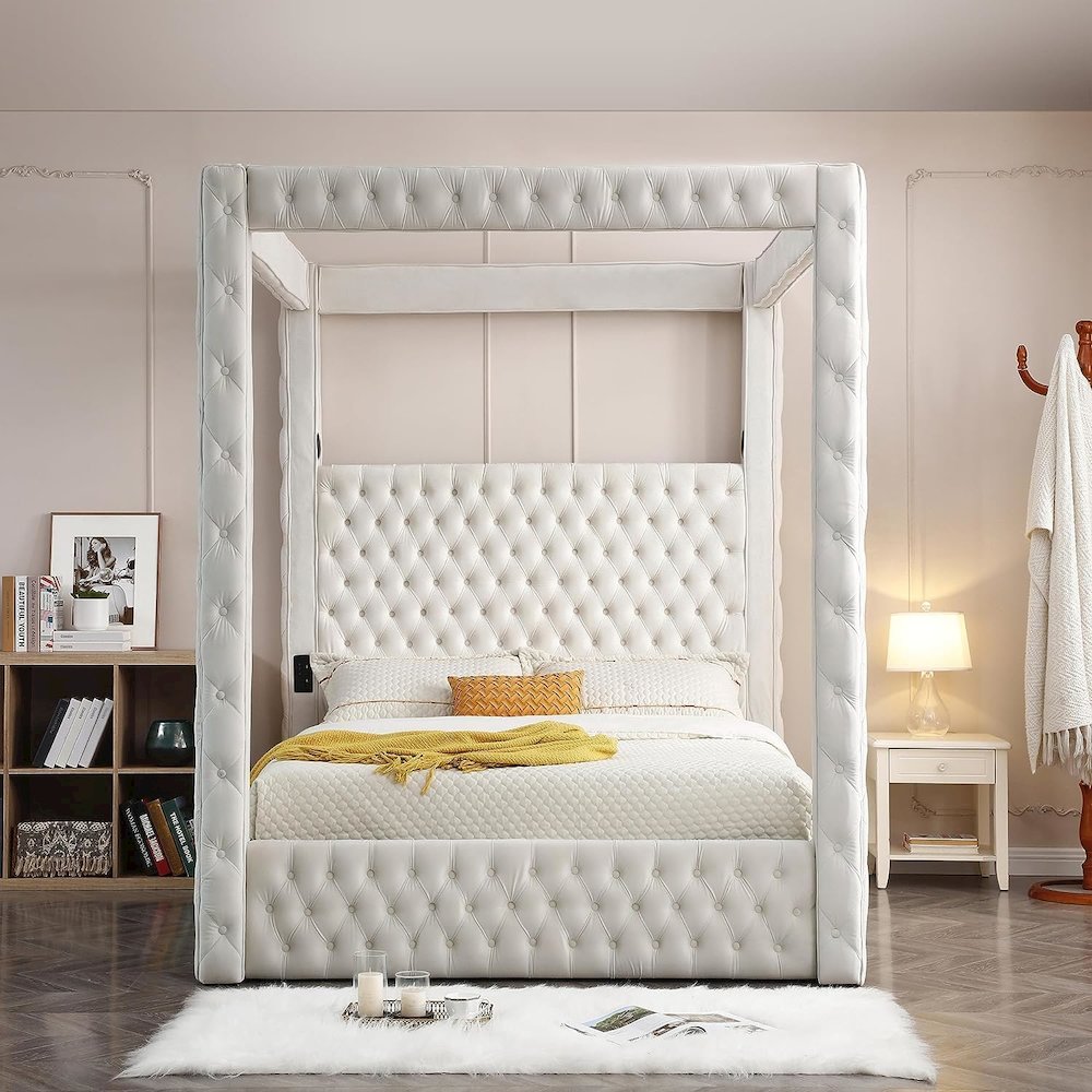 Luxurious Velvet Canopy Dream Bed with Speaker & USB Connection. Picture 1