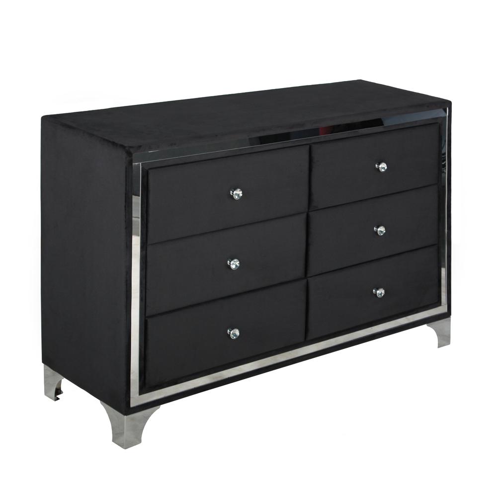 Better Home Products Monica Velvet Upholstered Double Dresser in Black. Picture 1