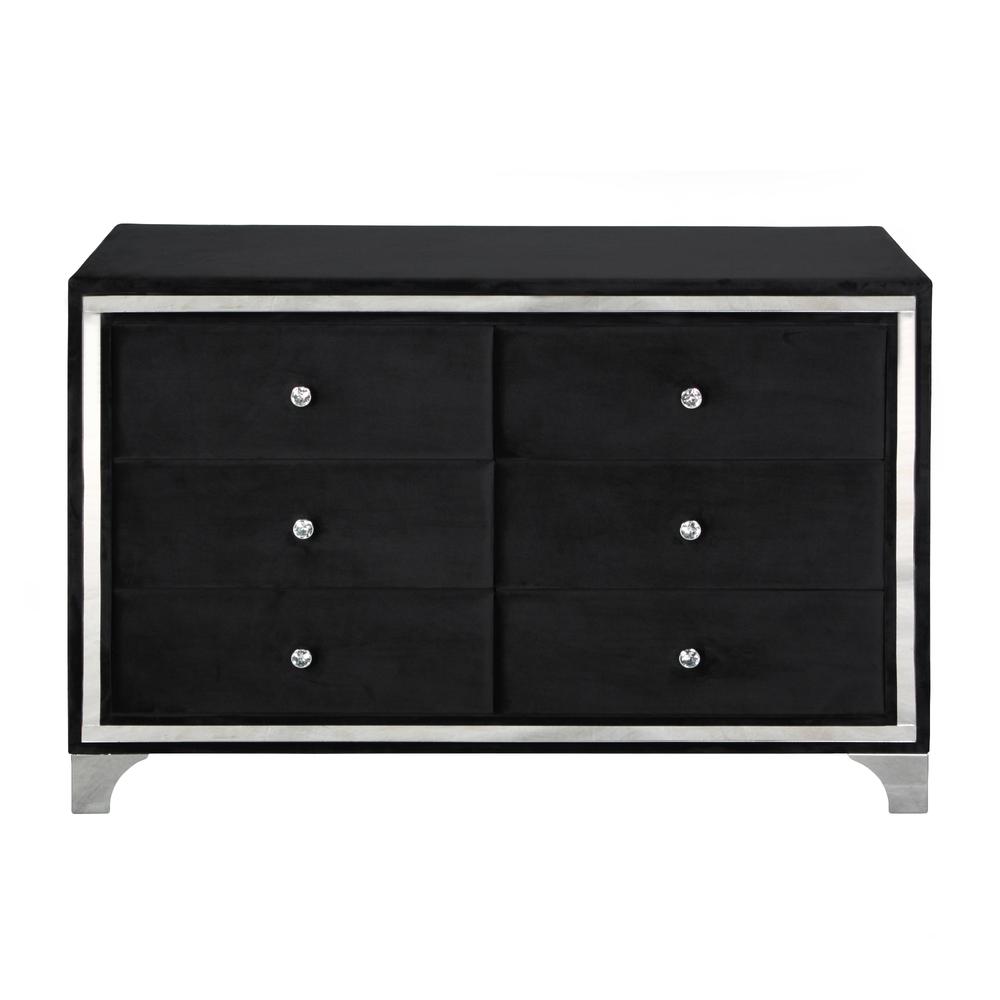 Better Home Products Monica Velvet Upholstered Double Dresser in Black. Picture 2