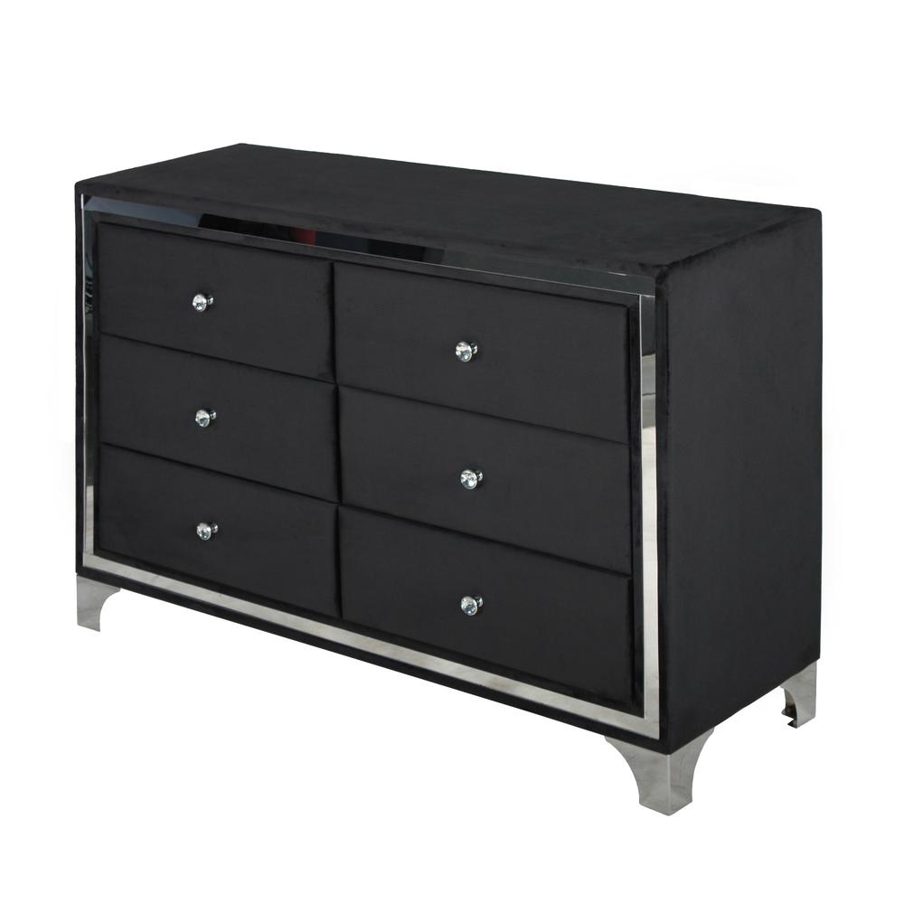 Better Home Products Monica Velvet Upholstered Double Dresser in Black. Picture 3