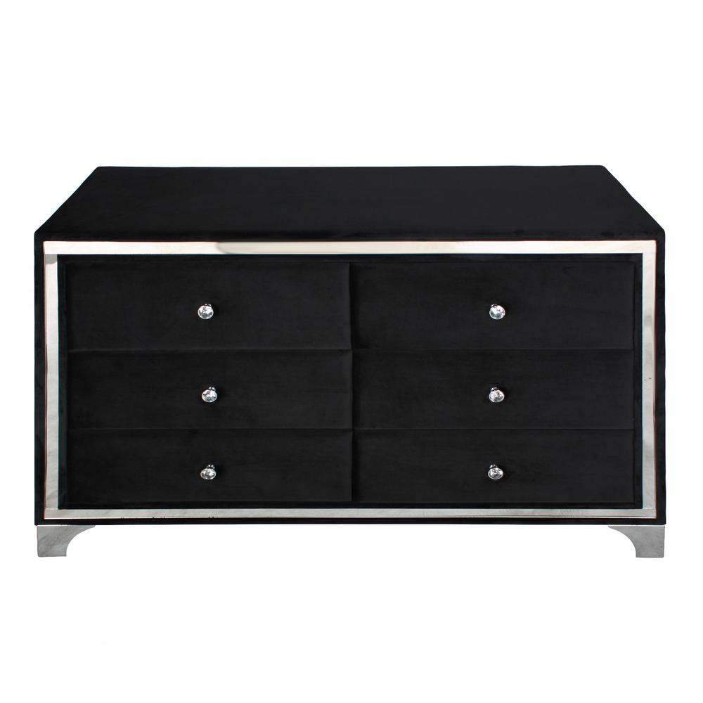 Better Home Products Monica Velvet Upholstered Double Dresser in Black. Picture 4