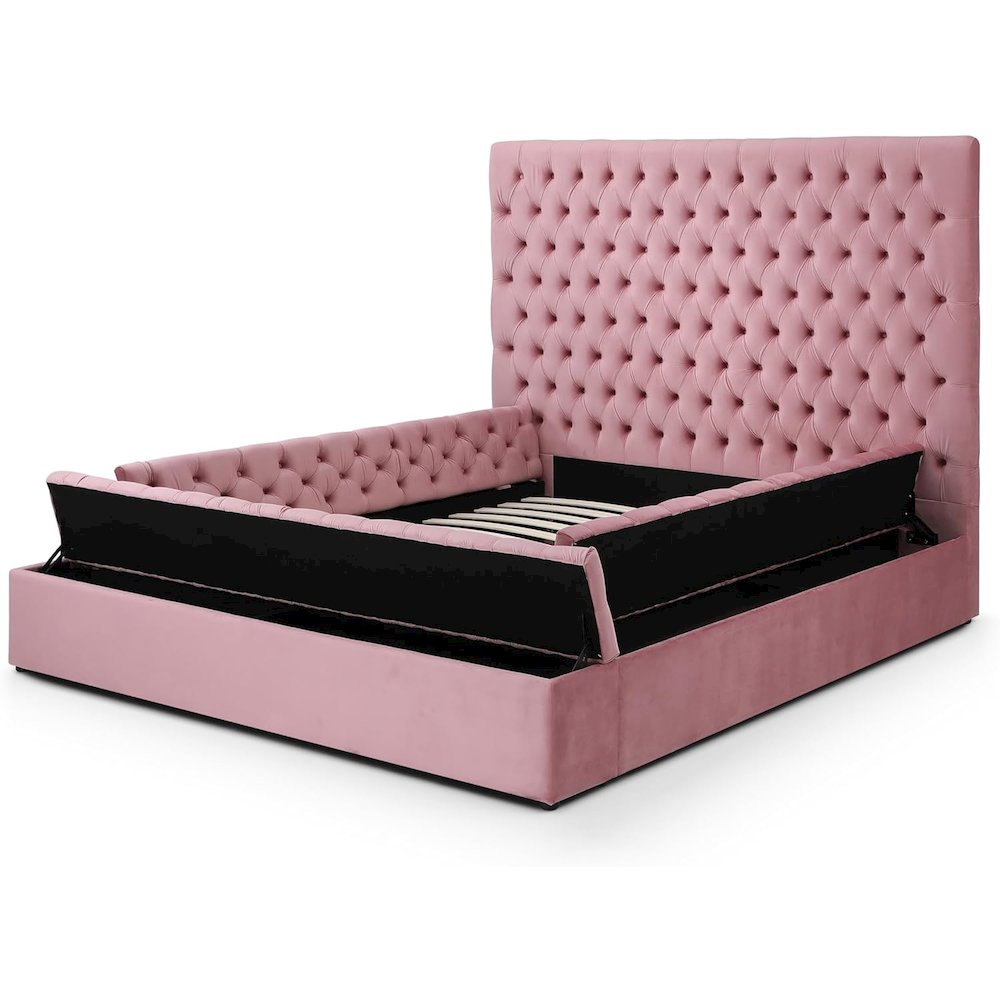 Cosmopolitan Velvet Tufted Upholstered Storage Platform with Headboard. Picture 1