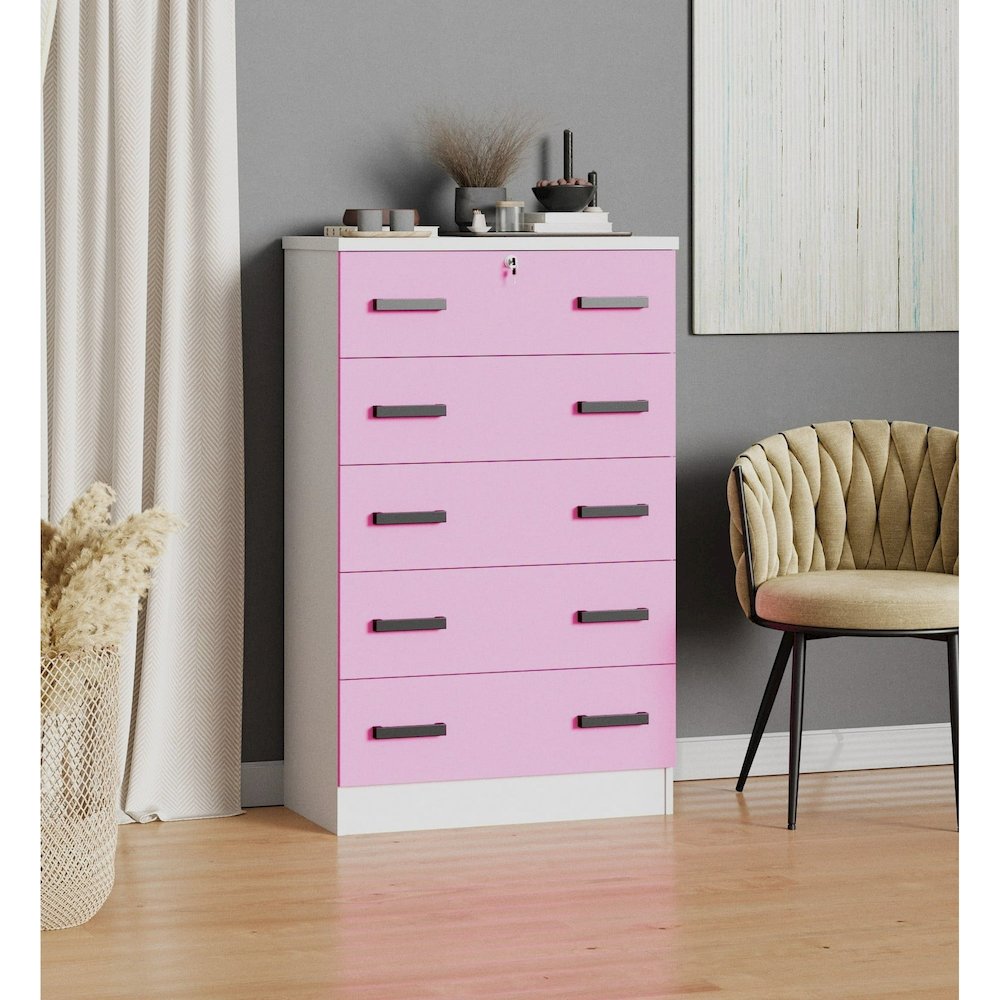 5 Drawer Chest Wooden Dresser with Lock in Multi Color 5 Drawer Chest Wooden Dresser with Lock in Multi Color