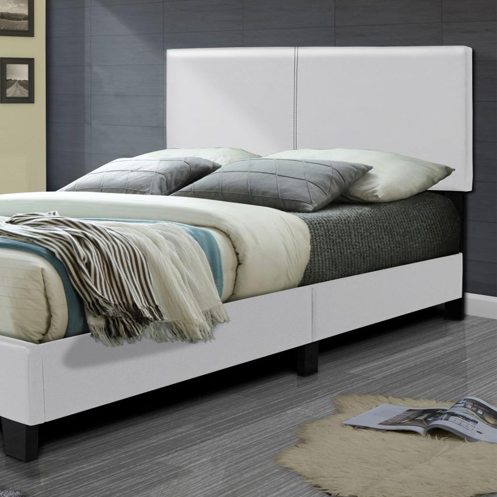Better Home Products Nora Faux Leather Upholstered King Panel Bed in White. Picture 8