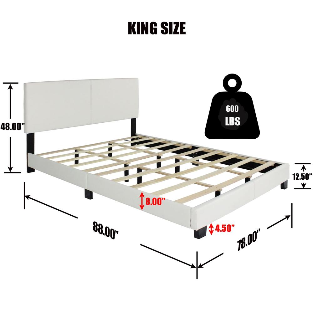 Better Home Products Nora Faux Leather Upholstered King Panel Bed in White. Picture 3