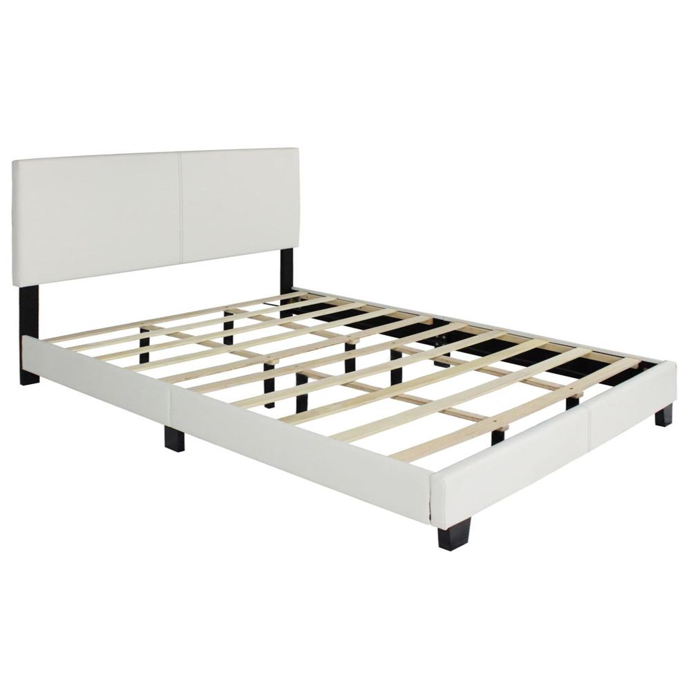 Better Home Products Nora Faux Leather Upholstered King Panel Bed in White. Picture 2