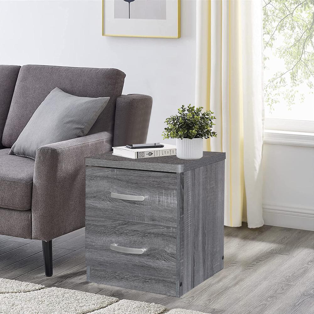 Better Home Products Cindy Faux Wood 2 Drawer Nightstand in Gray. Picture 12