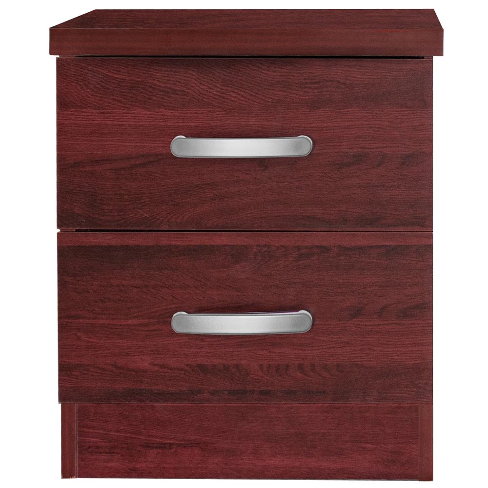 Better Home Products Cindy Faux Wood 2 Drawer Nightstand in Mahogany. Picture 2
