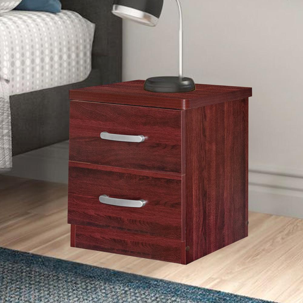 Better Home Products Cindy Faux Wood 2 Drawer Nightstand in Mahogany. Picture 4