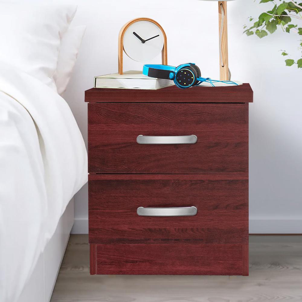 Better Home Products Cindy Faux Wood 2 Drawer Nightstand in Mahogany. Picture 9