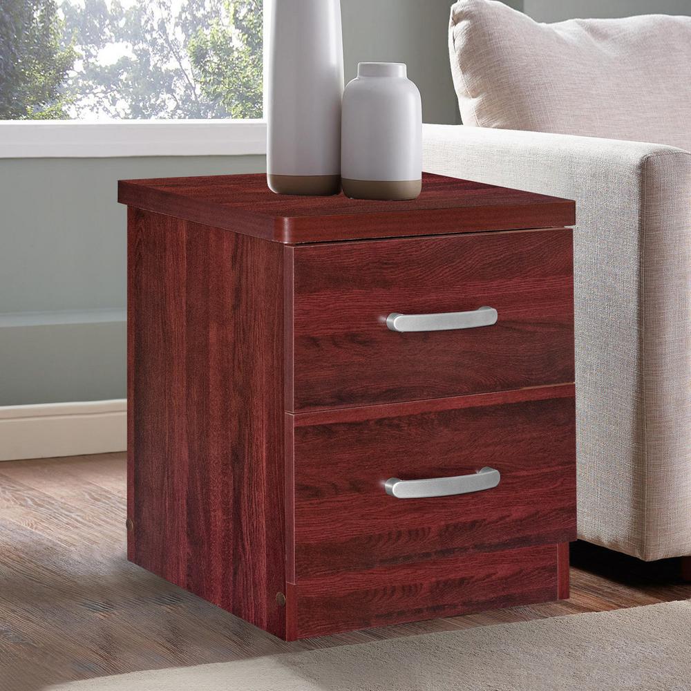 Better Home Products Cindy Faux Wood 2 Drawer Nightstand in Mahogany. Picture 7