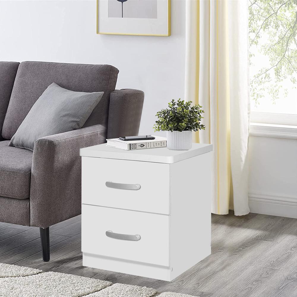 Better Home Products Cindy Faux Wood 2 Drawer Nightstand in White. Picture 8