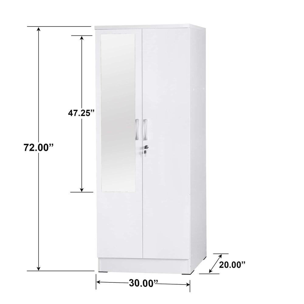 Better Home Products Harmony Two Door Armoire Wardrobe with Mirror in White. Picture 3