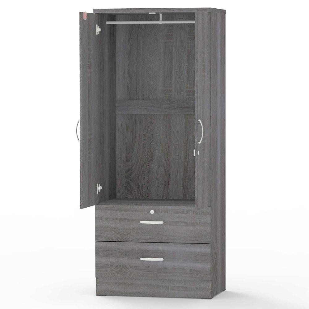 Better Home Products Grace Armoire Wardrobe with Mirror & Drawers in Gray. Picture 2