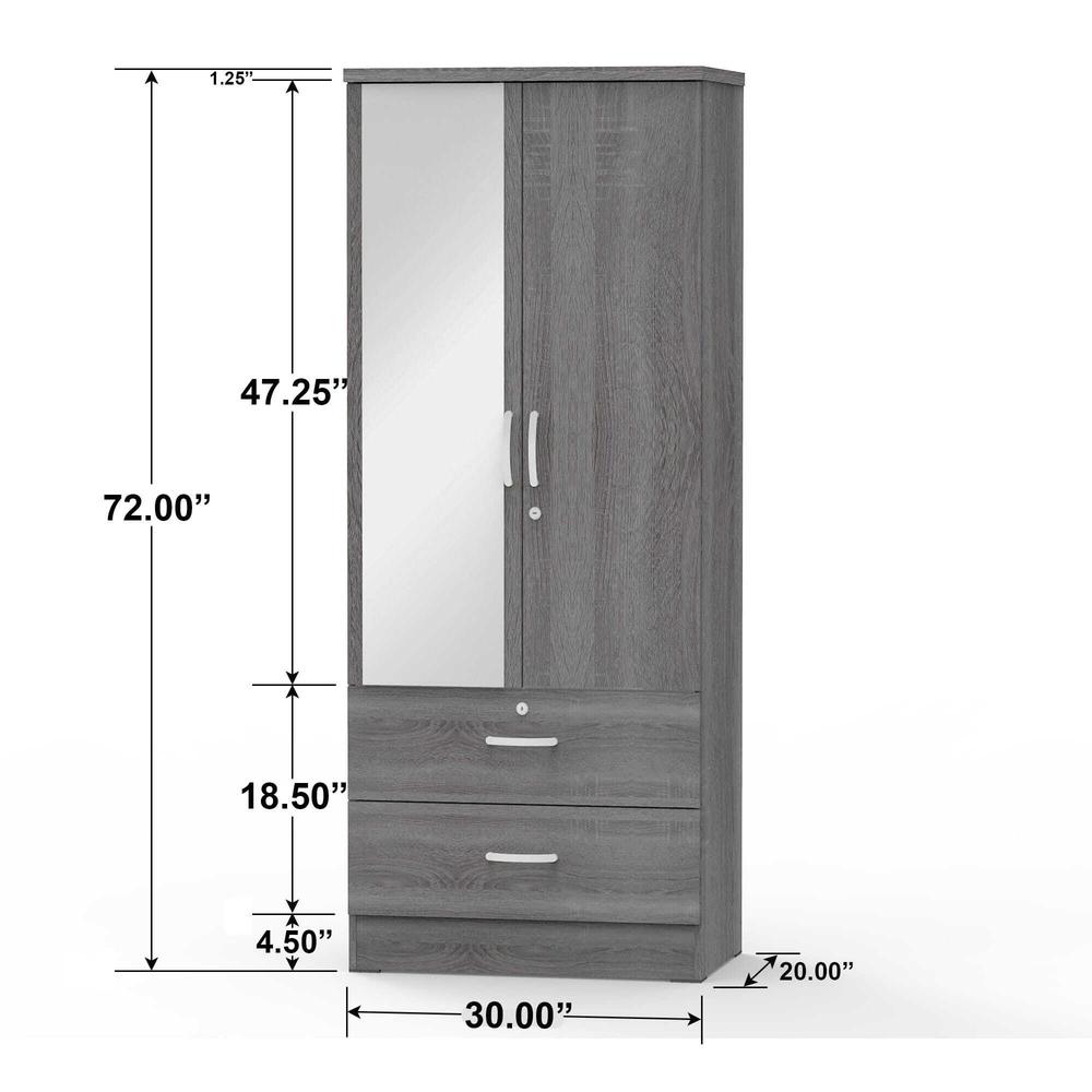 Better Home Products Grace Armoire Wardrobe with Mirror & Drawers in Gray. Picture 3