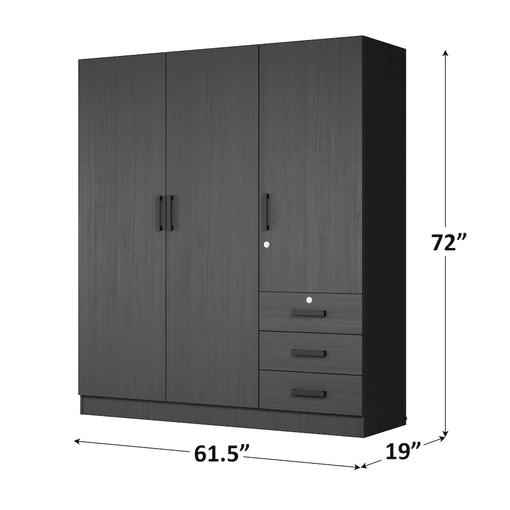 Jumbo 61" Wide Large Wardrobe Closet 3 Doors and 3 Drawers Lots of Storage. Picture 8