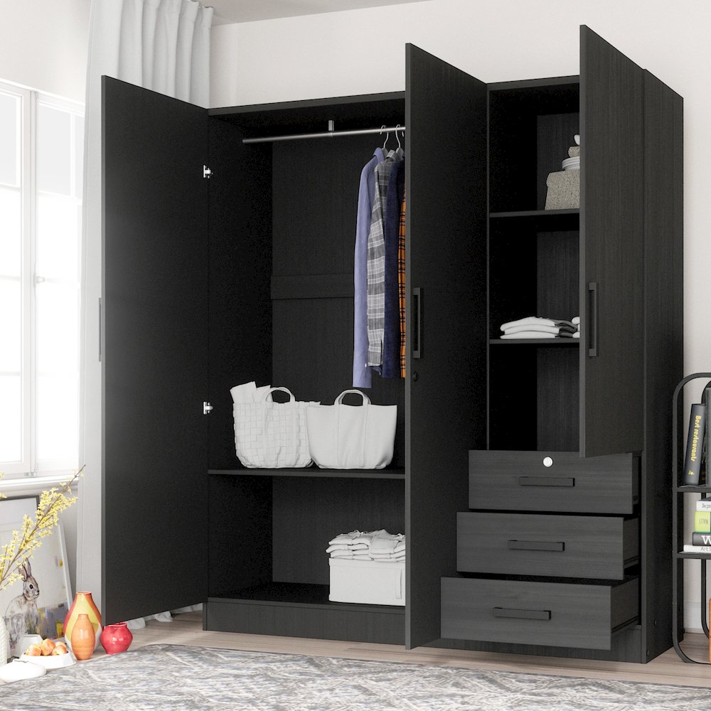 Jumbo 61" Wide Large Wardrobe Closet 3 Doors and 3 Drawers Lots of Storage. Picture 7