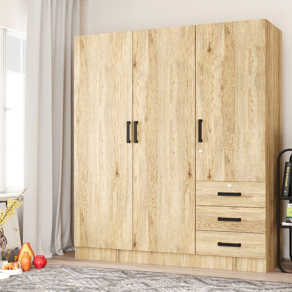 61"Wide Armoire Wardrobe Closet For Hanging With 3 Drawers & Shelves. Picture 6