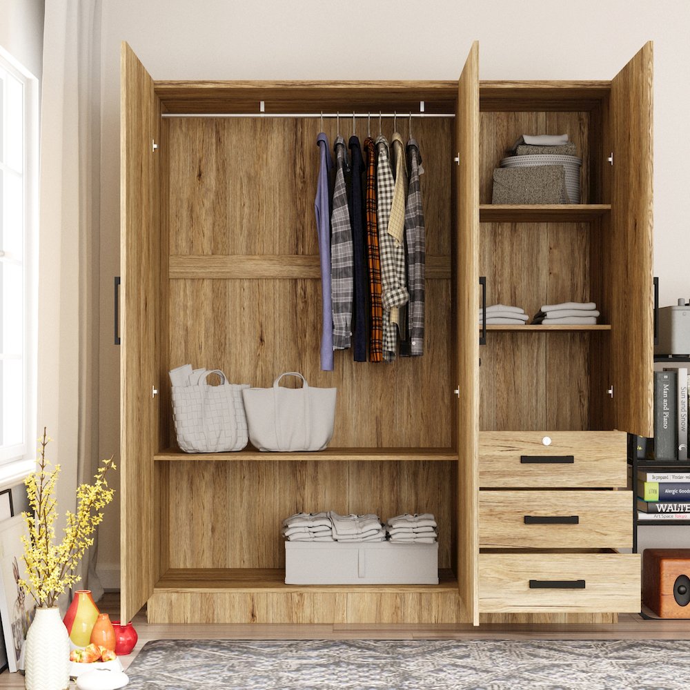 61"Wide Armoire Wardrobe Closet For Hanging With 3 Drawers & Shelves. Picture 7