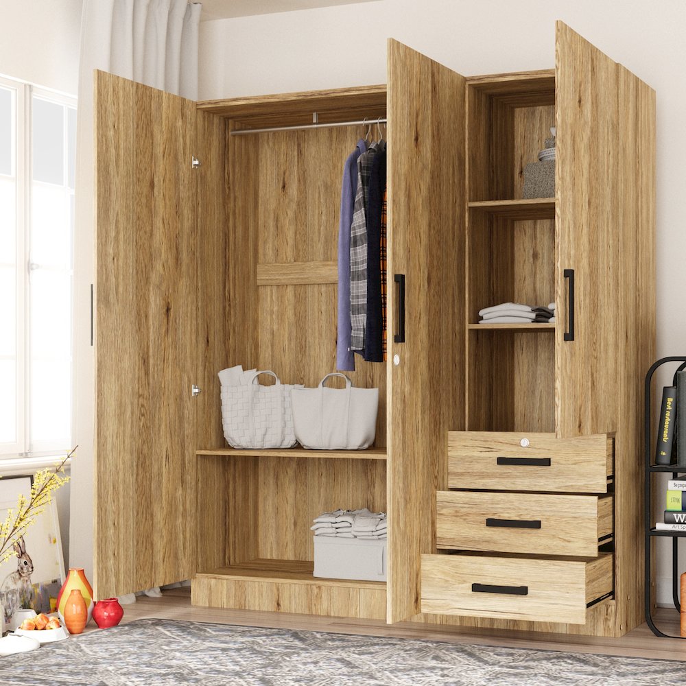 61"Wide Armoire Wardrobe Closet For Hanging With 3 Drawers & Shelves. Picture 8