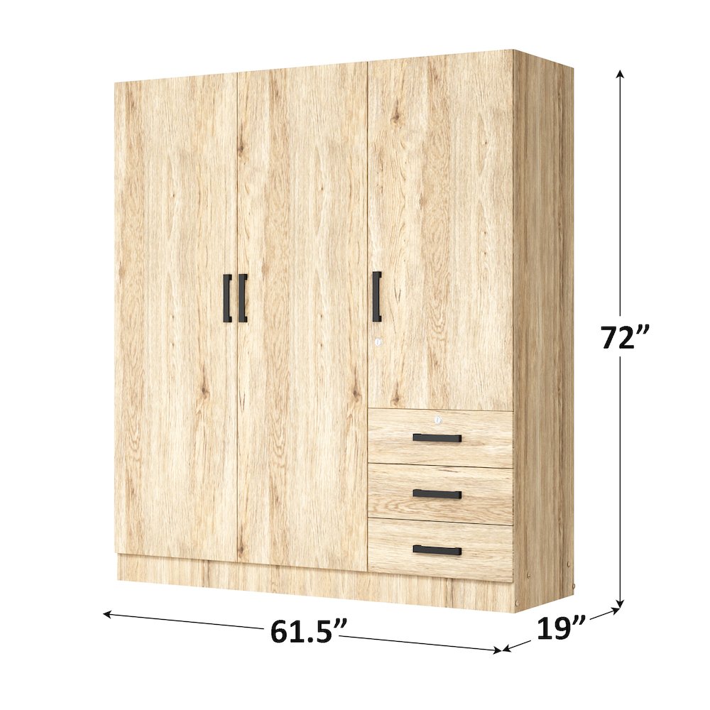 61"Wide Armoire Wardrobe Closet For Hanging With 3 Drawers & Shelves. Picture 9