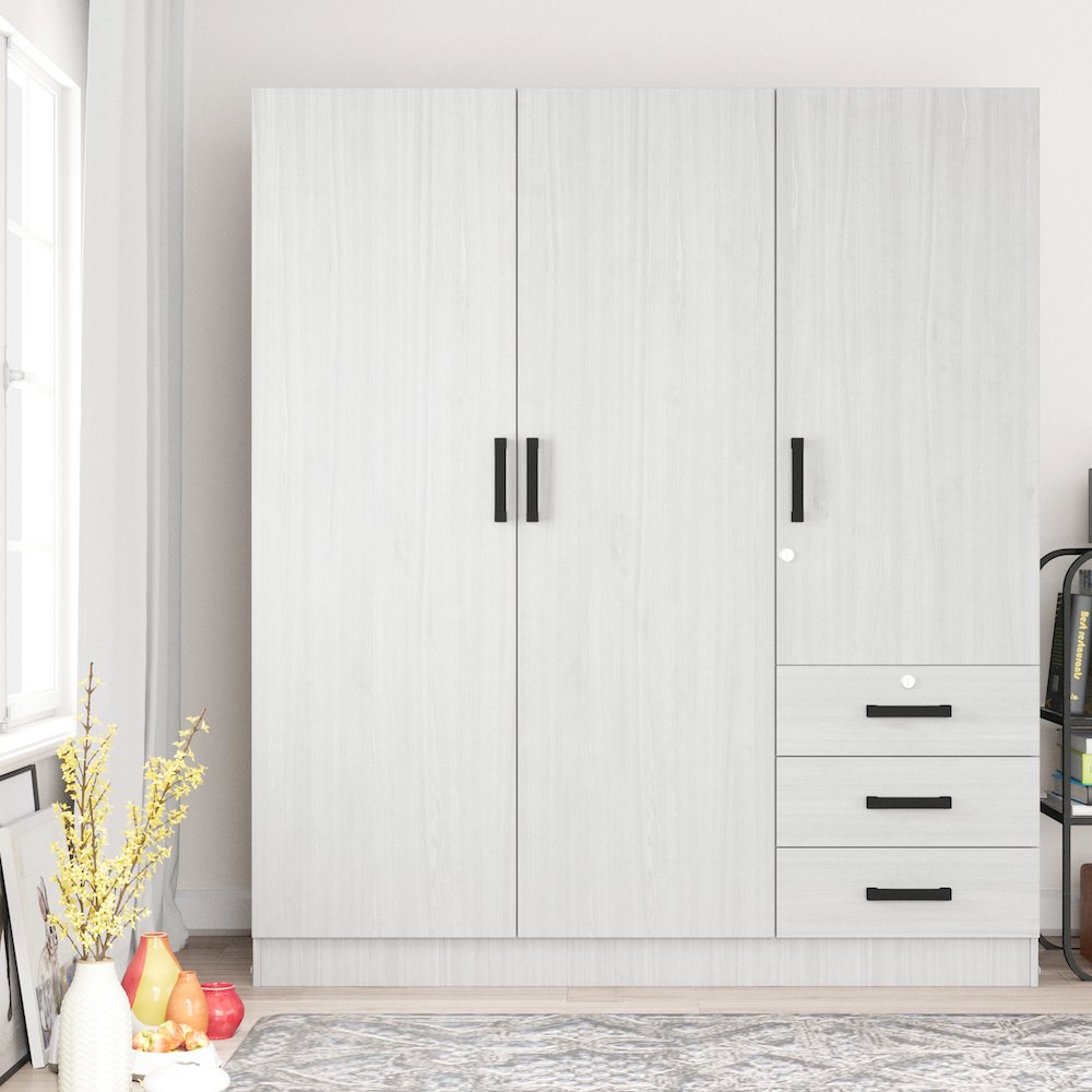 61"Wide Armoire Wardrobe Closet For Hanging With 3 Drawers & Shelves. Picture 3