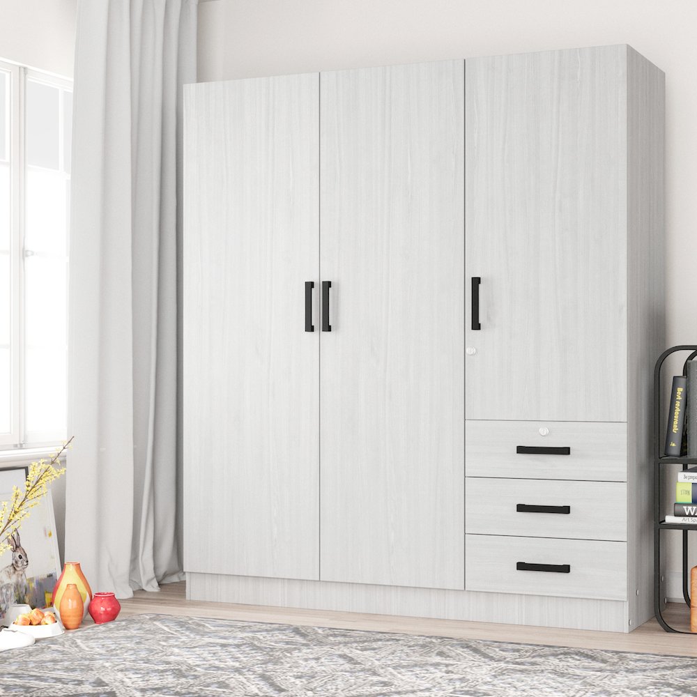 61"Wide Armoire Wardrobe Closet For Hanging With 3 Drawers & Shelves. Picture 4